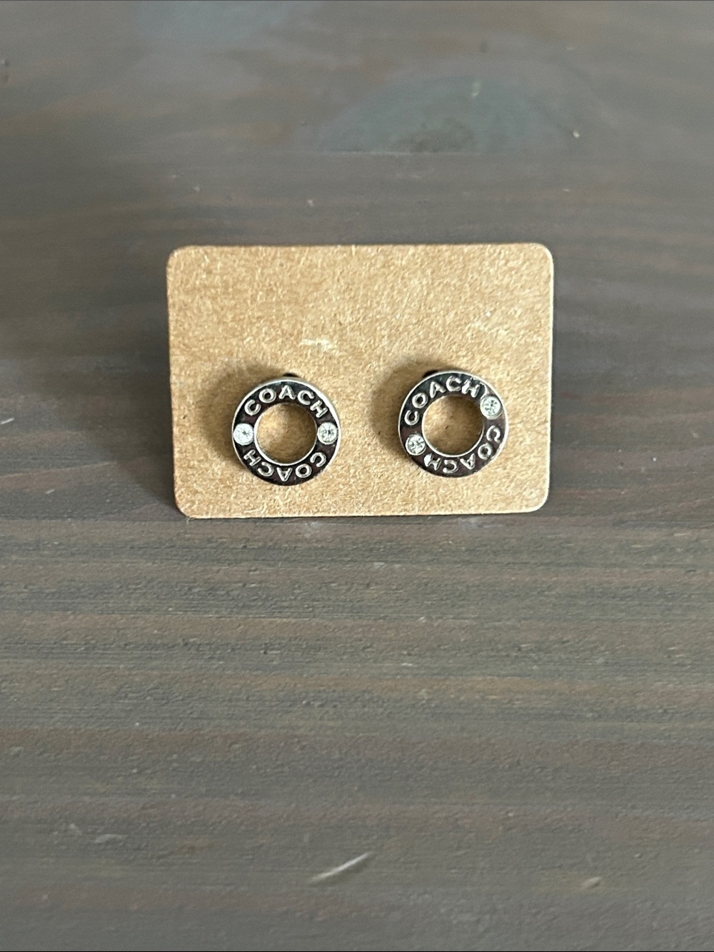 Coach Silver-Tone Circular Logo Stud Earrings